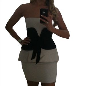 BCBGMAXAZRIA Strapless, Ivory Black Cocktail Dress